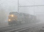 CSX 3376 heads east in thick fog on X032